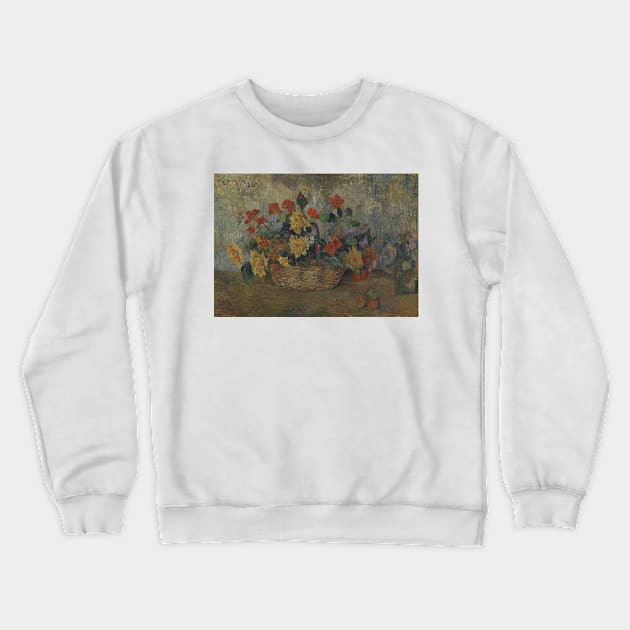 Nasturtiums and Dahlias in a Basket by Paul Gauguin Crewneck Sweatshirt by Classic Art Stall